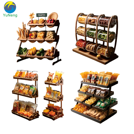 Supermarket shops stores display stands Snak Fruit and vegetable shelf